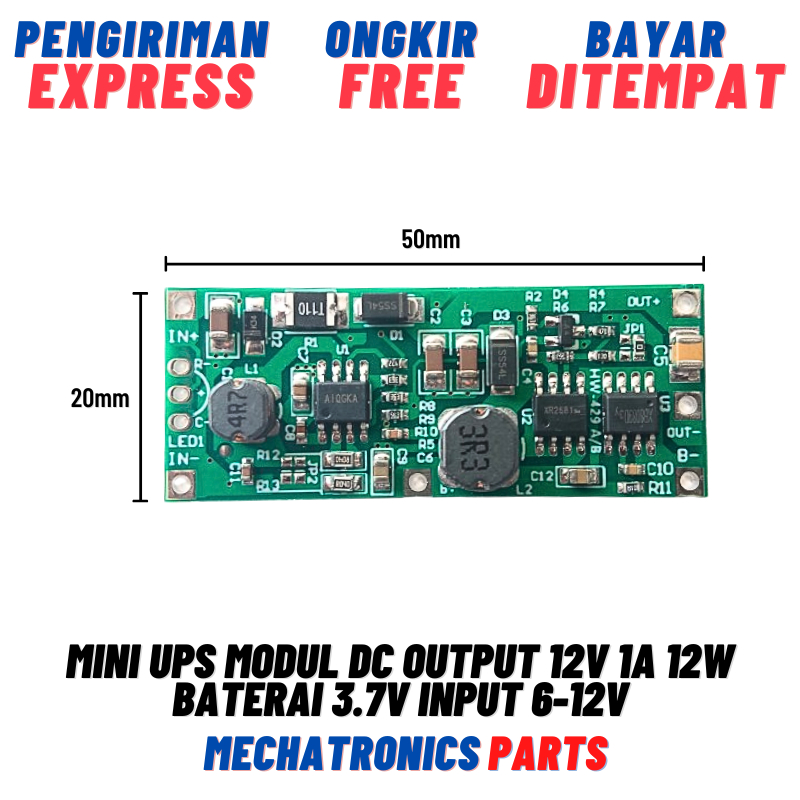 Mini UPS Modul DC Output 12V 1A 12W Baterai 3.7V Input 6-12V Power Supply Step Up Charging 18650