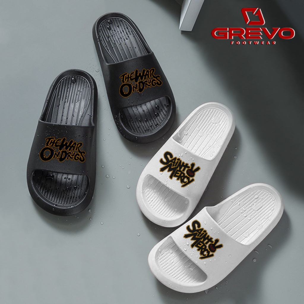 GREVO Sandal Slide Pria Wanita STRONG WAR MERCY Empuk Ringan Antislip Kekinian DAILY Shoes Selop