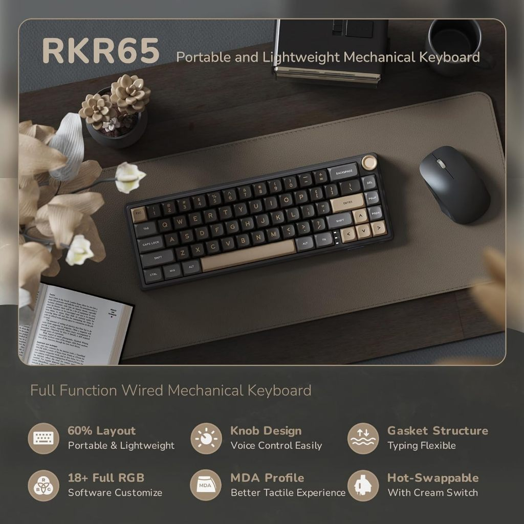 Royal Kludge RK R65 Mechanical Keyboard 65% Knob Gasket Mount RGB