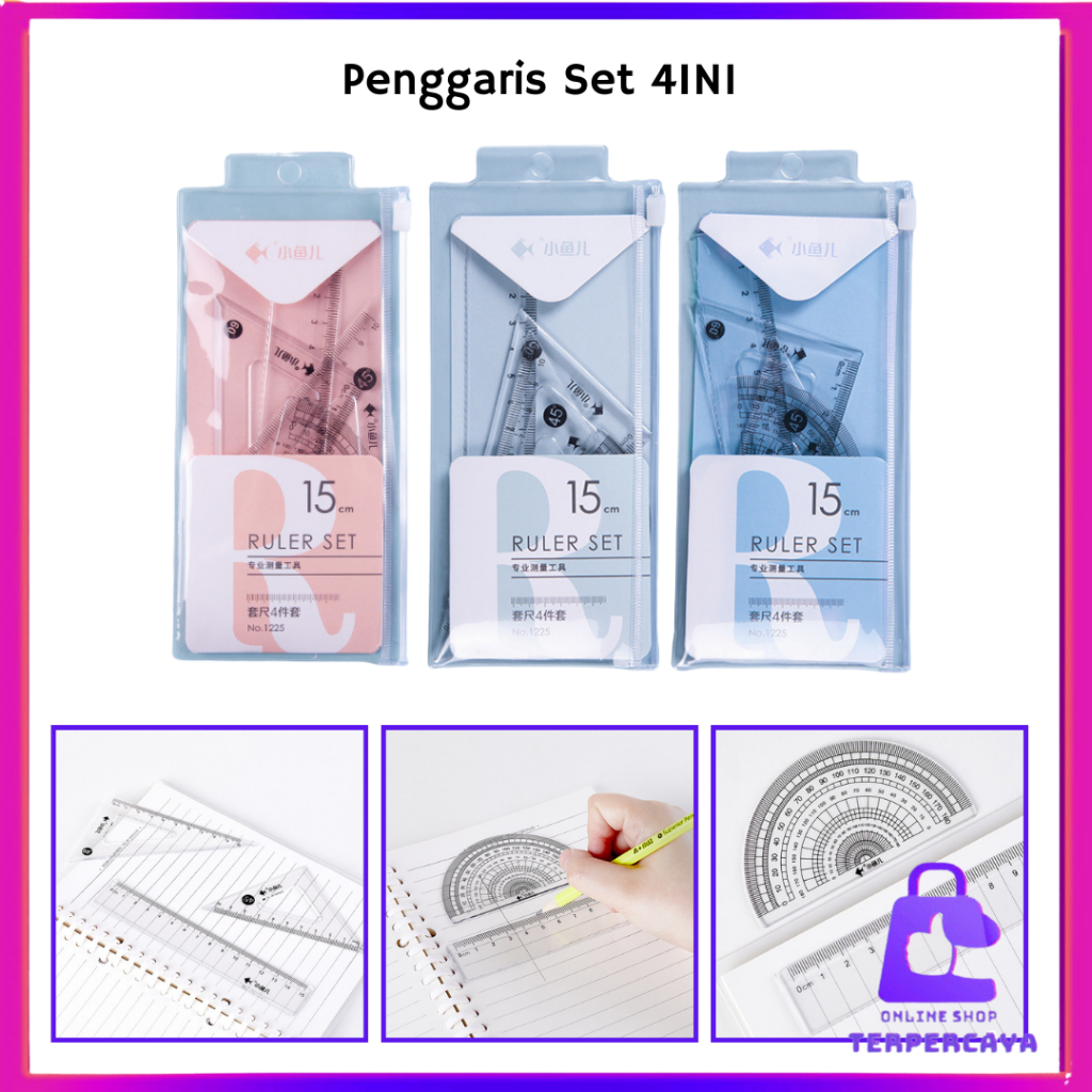

OST Penggaris Set 4IN1 15Cm Penggaris Bening Sekolah Isi 4Pcs Lucu Ruller Set Transparant Perlengkapan Sekolah Menggambar Pelajar Mahasiswa Motif Polos Kemasan Ziplock