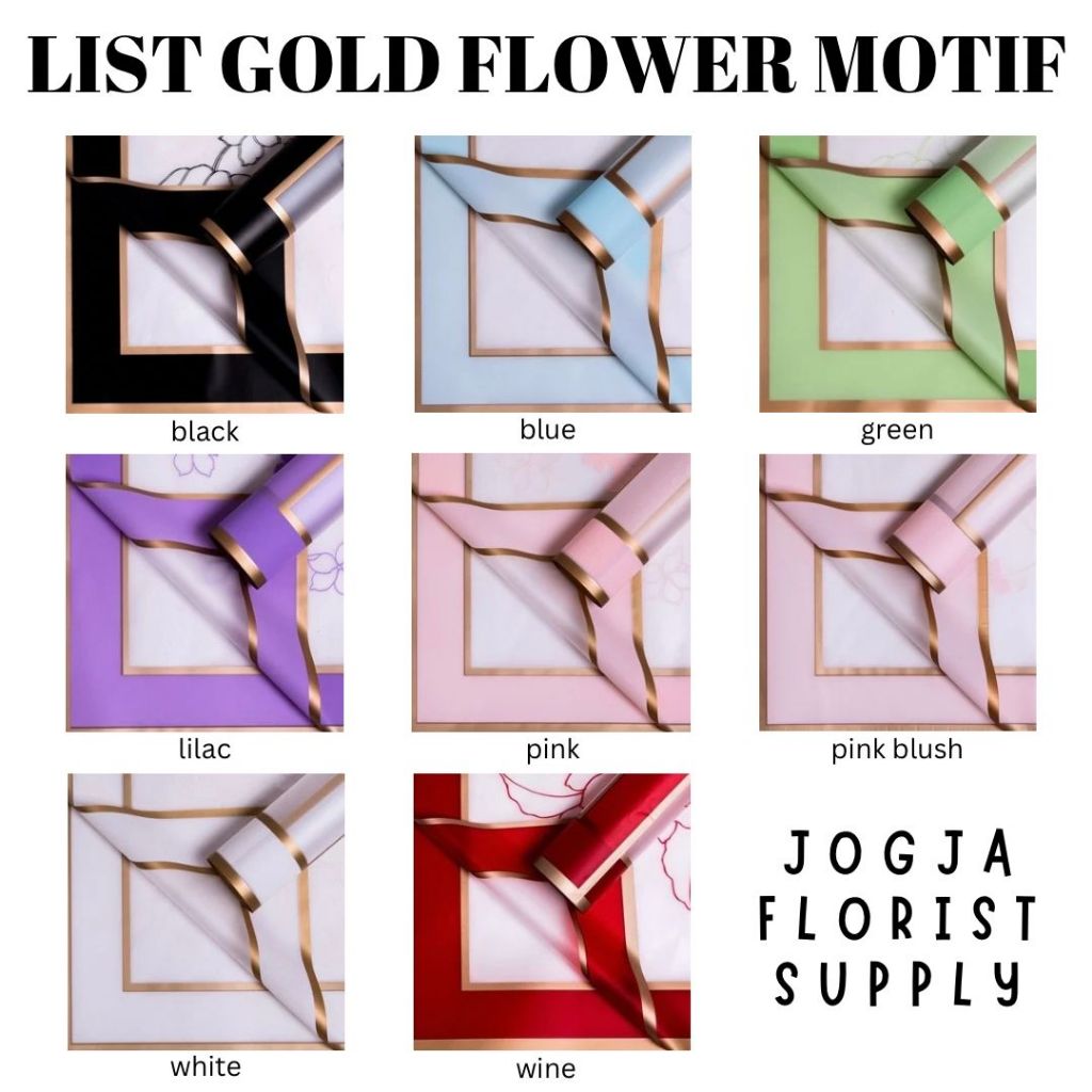 

[1 LEMBAR] Flower Wrapping Paper List Gold Flower Transparant Cellophane Waterproof Kertas Buket Florist