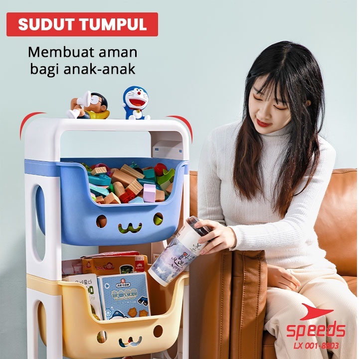 SPEEDS Rak Mainan Anak Smile Rak Mini Roda Susun 3 Tempat Penyimpanan Multifungsi 001-8803