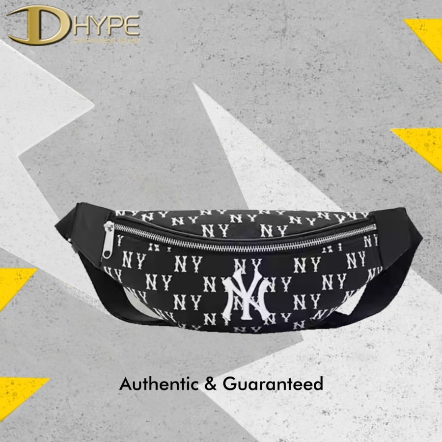 MLB NY YANKEES MONOGRAM JACQUARD WAIST BAG BLACK 100% Authentic