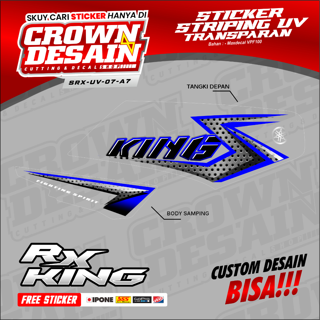 Striping Stiker RX KING Variasi Transparan - Stiker Semifull Lis Body RX KING II Lis Biru - SRX-UV