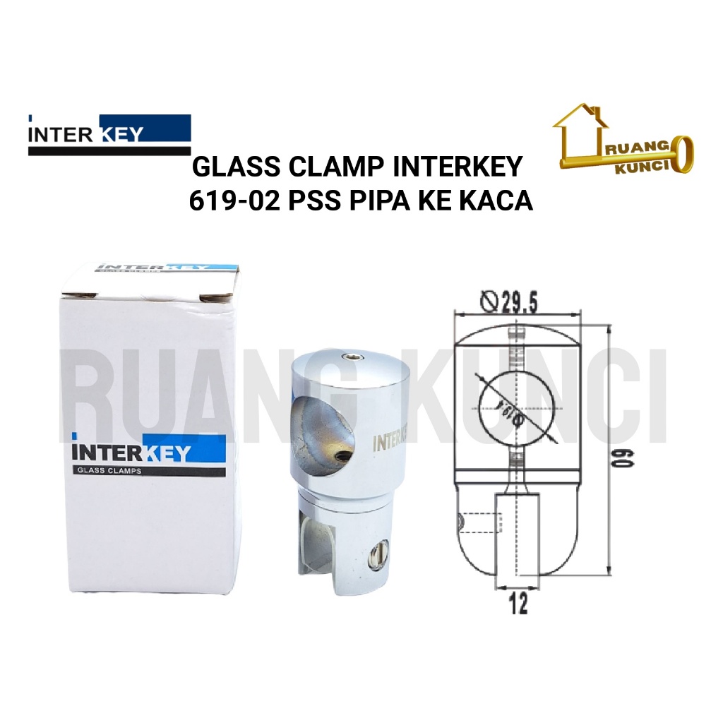 Glass Clamp Konektor Penghubung Pipa Ke Kaca Interkey 619-02 Pipa 19mm