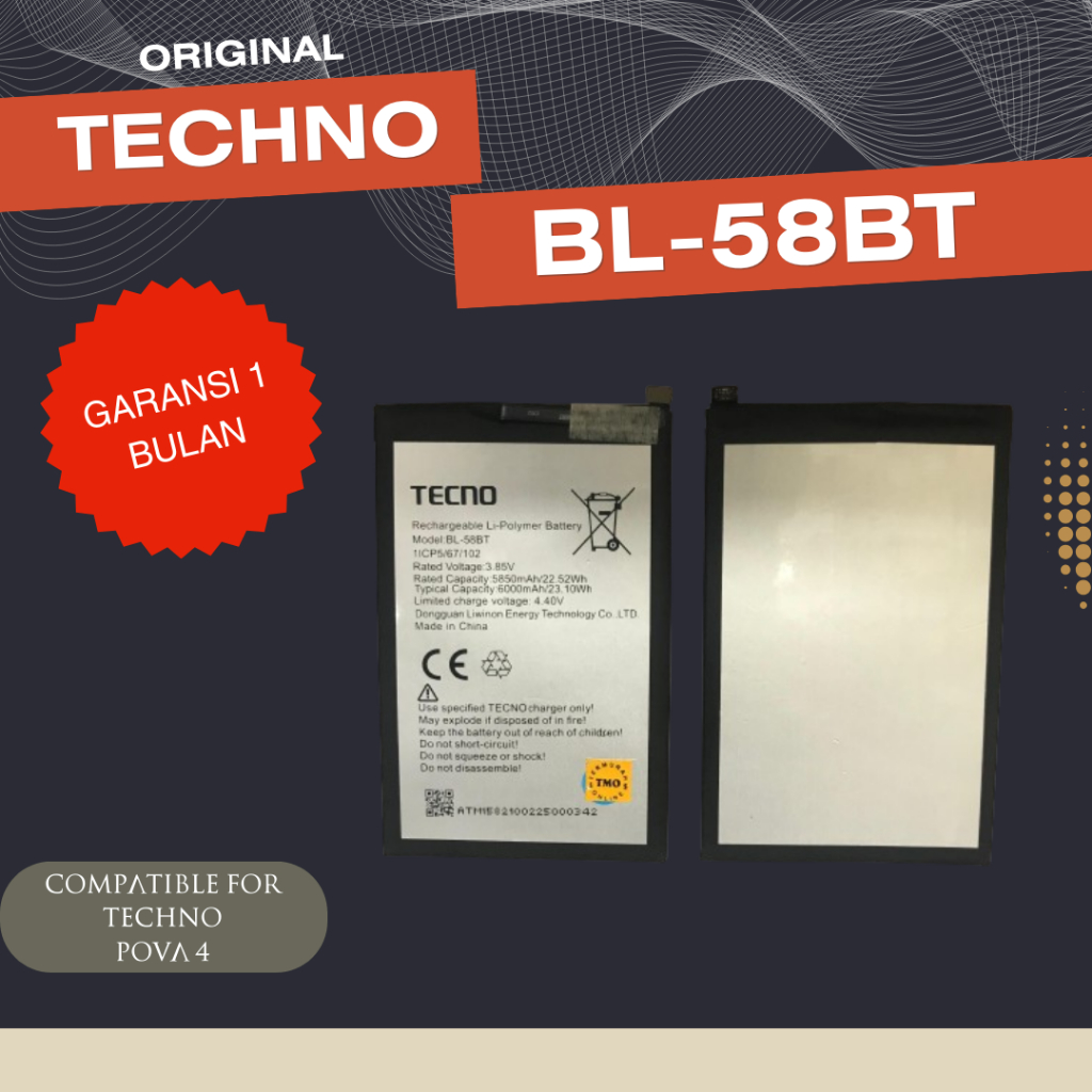 Baterai Batery Techno BL-58BT BL58BT For Tecno Pova 4 Original