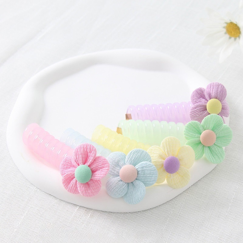 Ikat rambut spiral anak perempuan karakter bunga warna warni colorful kucir kuciran kuncir kunciran 