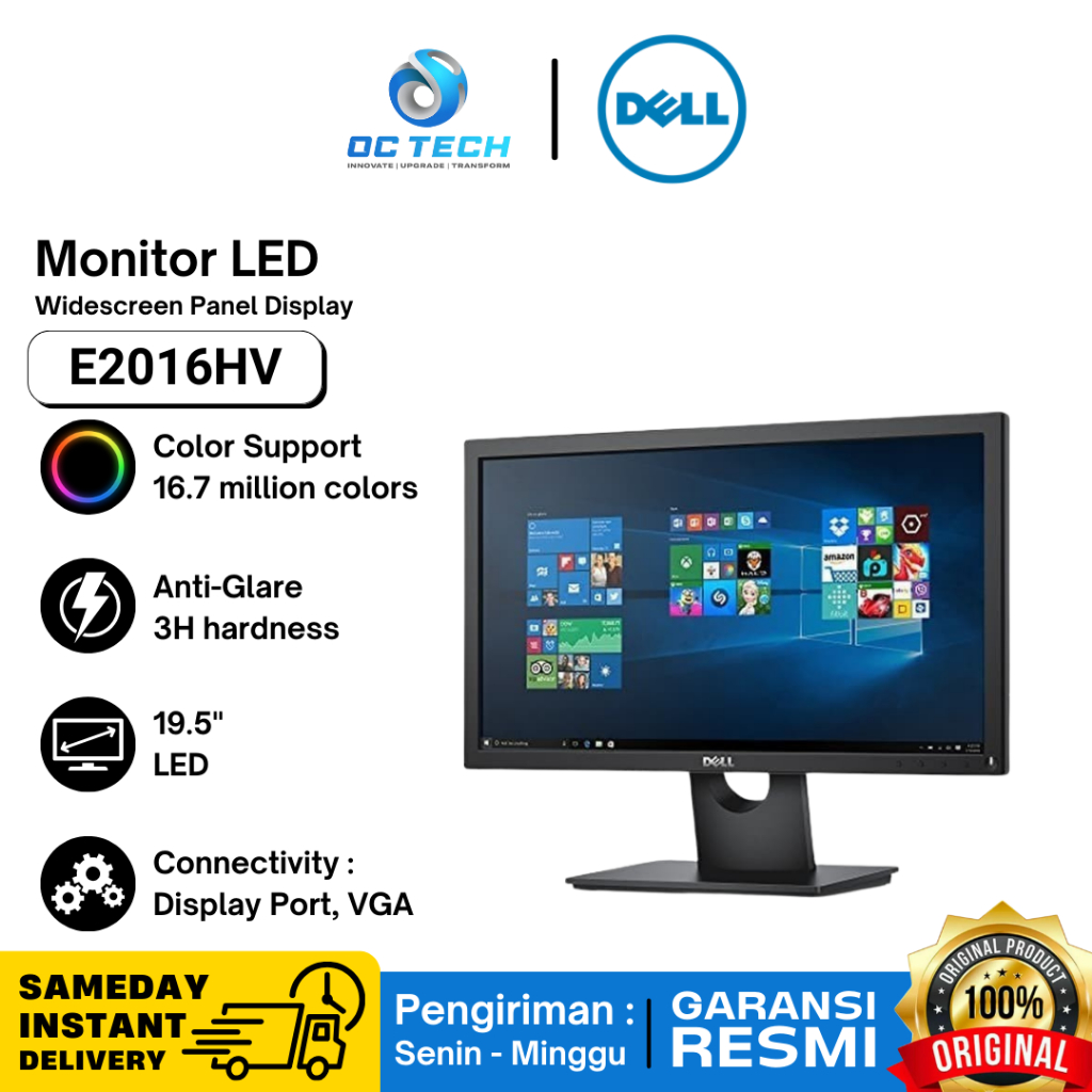 Monitor Dell E2016HV LED Monitor 20 inch Monitor PC Komputer Dell Original Garansi Resmi