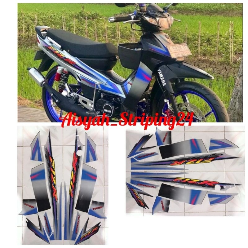 stiker striping lis bodi motor Yamaha FizR sporty 2003 silver biru