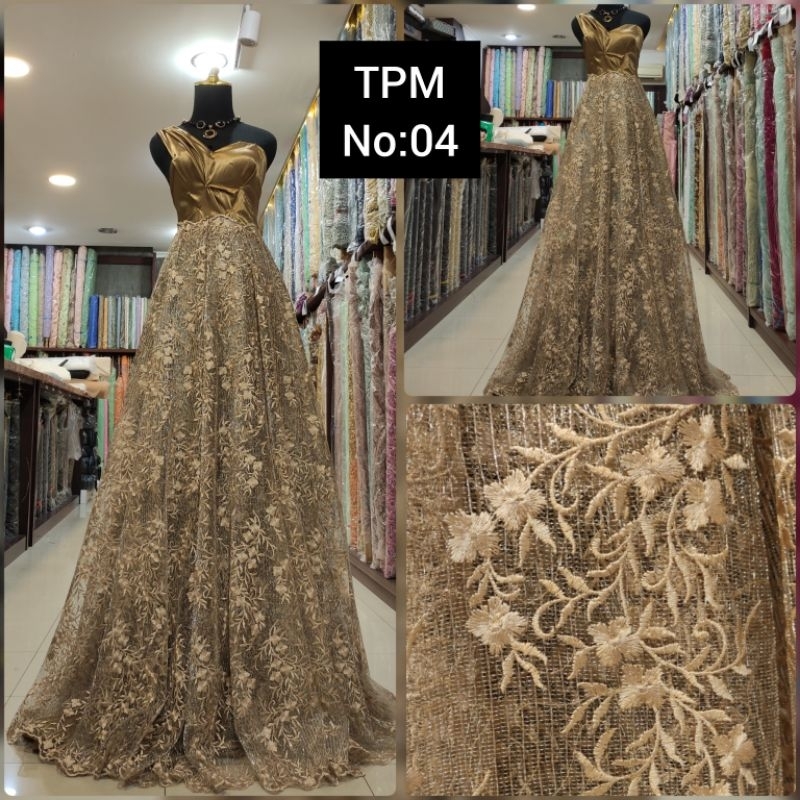 kain Tile Brokat Salur Metalik Motif Bunga TPM No:04