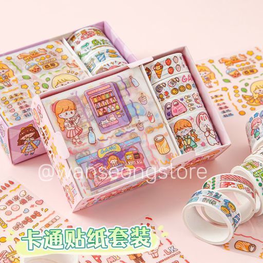 

(4 lembar + 4 roll) Stiker kartun korea lucu/Stiker buku scrapbook/hadiah anak STI-001