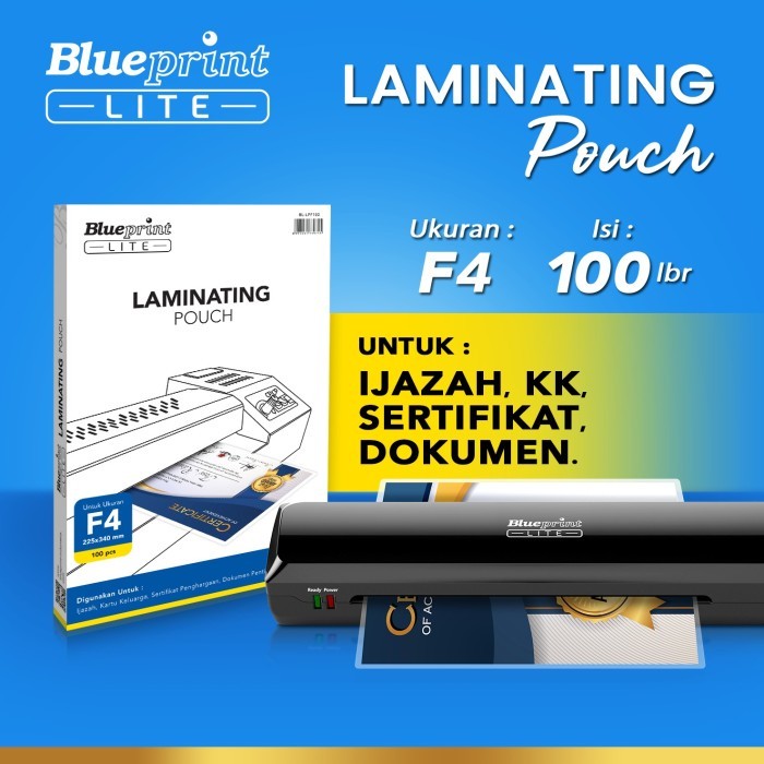 

Plastik Laminating Pouch Film Panas BLUEPRINT Lite F4 - Isi 100 pcs