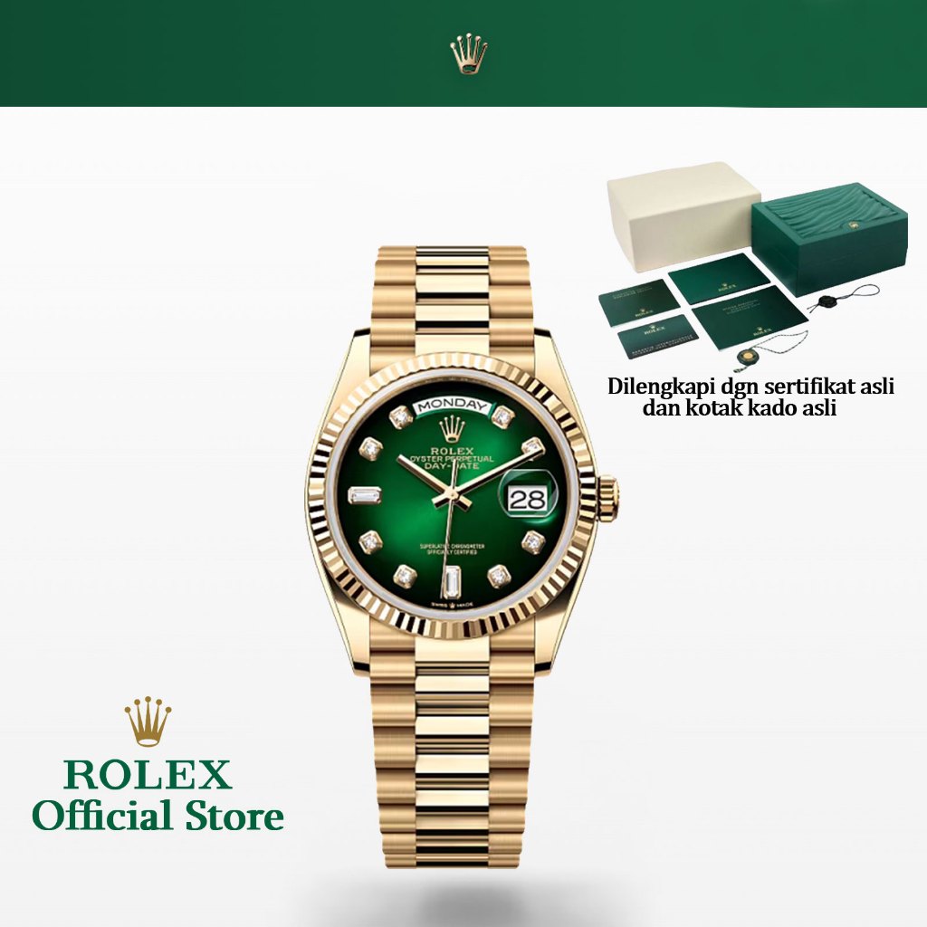 ROLEX Day-Date 36mm m128238 Jam Tangan Pria ROLEX Day-Date 41mm Yellow Gold Jam Tangan Wanita 100% O