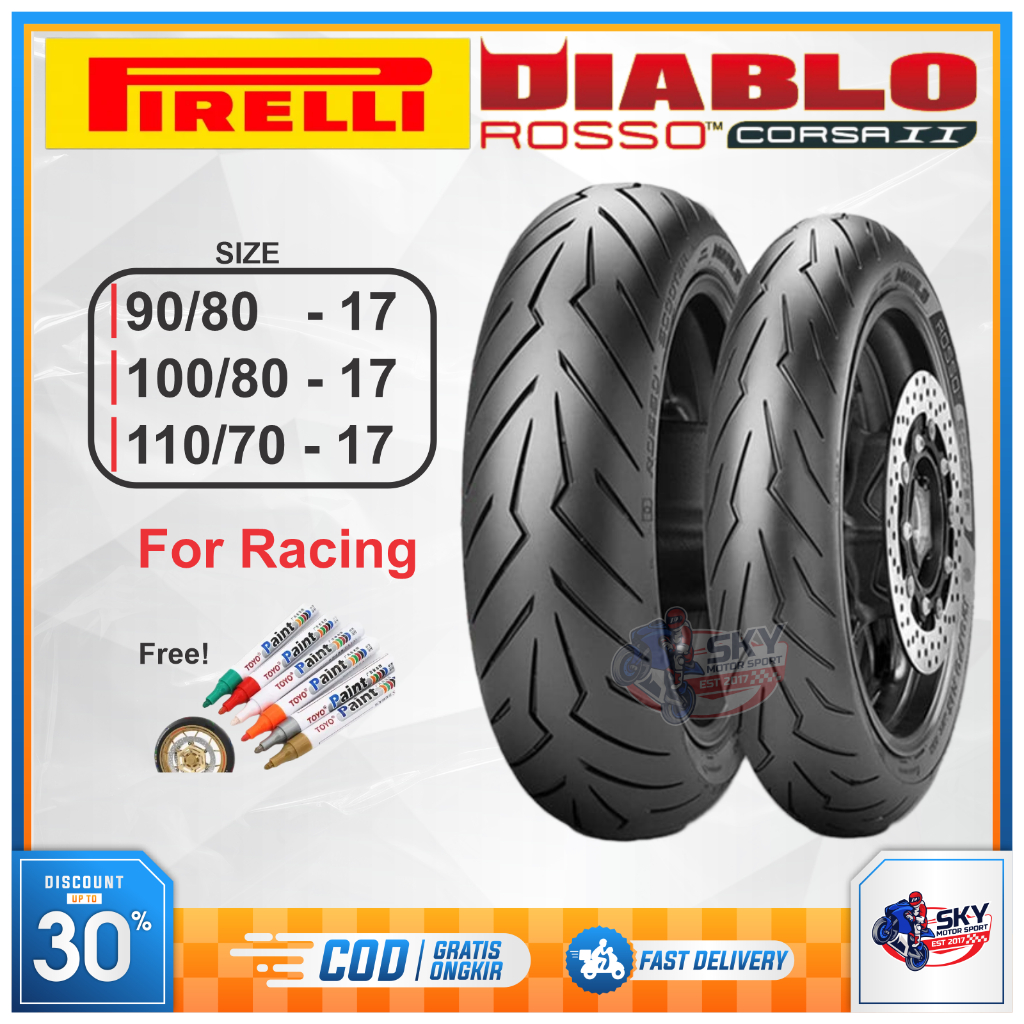 Ban Pirelli Diablo Rosso Corsa II 90/80 110/80 110/70 Ring 17 Racing Tubeless Free Pentil & Cat Ban