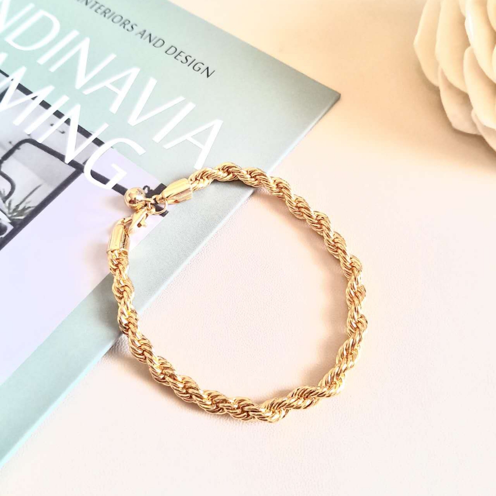 Gelang Wanita Titanium Anti Karat Asli Emas Muda Perhiasan Murah Korean Style Aksesoris Serut Bangle