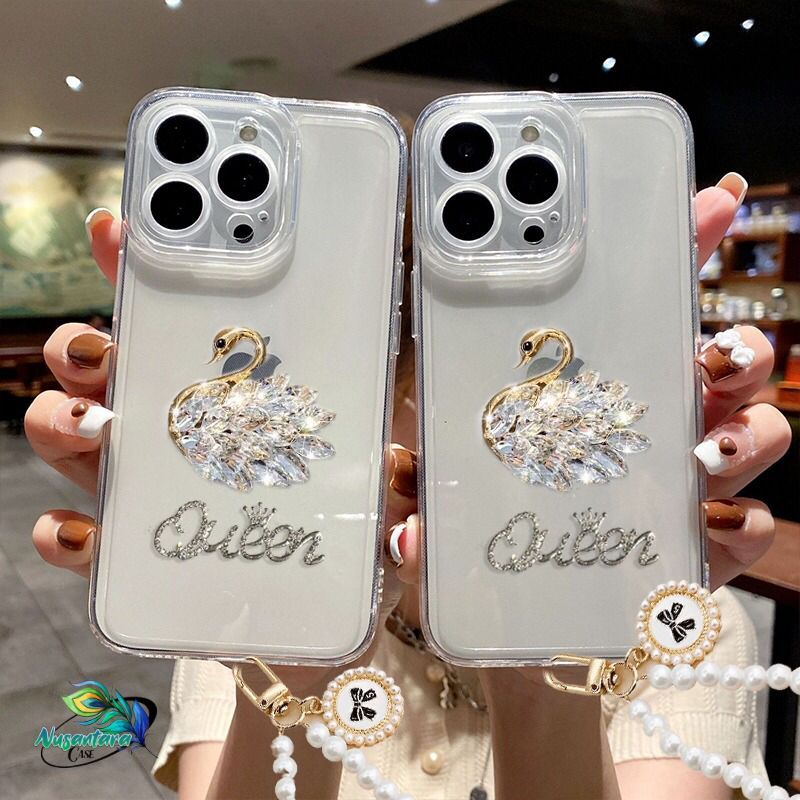 GC135 Silikon Clear Case Diamond Swan Queen Bracelet Phone Strap Softcase/ Casing Hp INFINIX SMART 4
