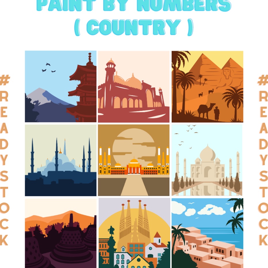 

PAKET HEMAT Paint By Number Kit Country l DIY Paint by Number KIT l Canvas Lukisan 2 x 2 cm yemen india japan mesir maroko pakistan spanyol