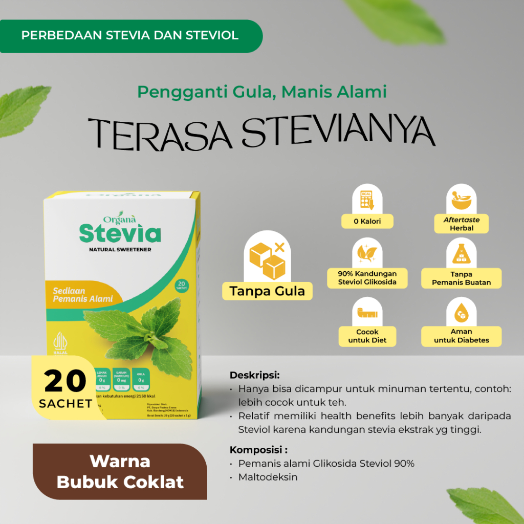 

XMASTER ORGANA STEVIA NATURAL SWEETENER - PENGGANTI GULA DARI STEVIA ISI 20 SACHET