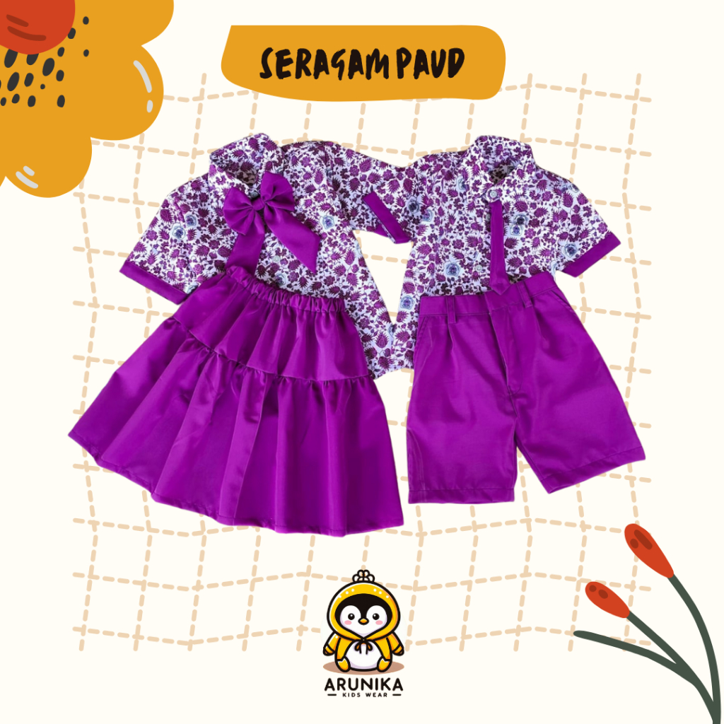 Seragam Batik Anak Sekolah Paud Nasional Warna Ungu