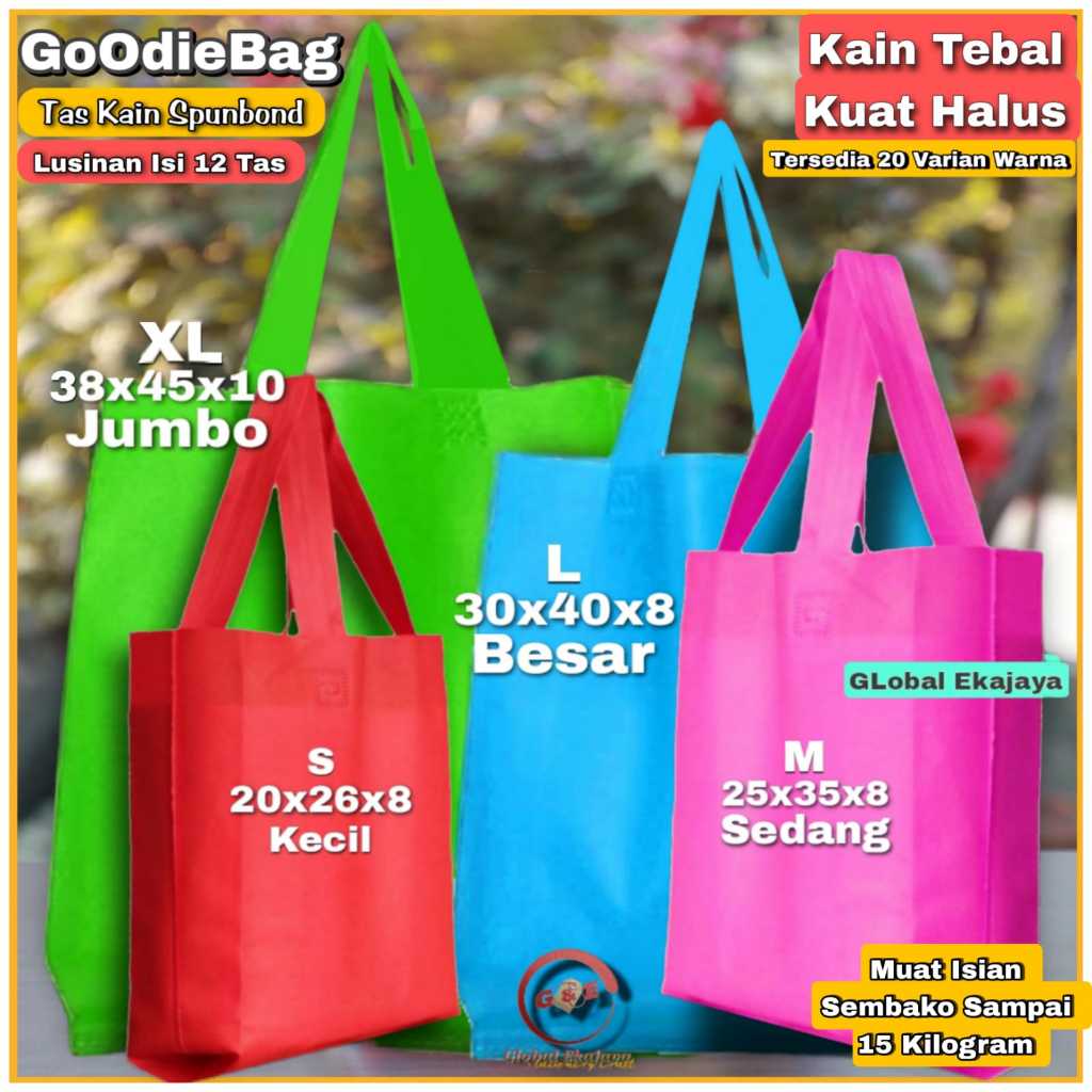 

12 Pcs Tas Kain Spunbond Goodie Bag Uk 38x45x12 30x40x10 25x35x10 20x26x10 Totebag Belanja Sembako