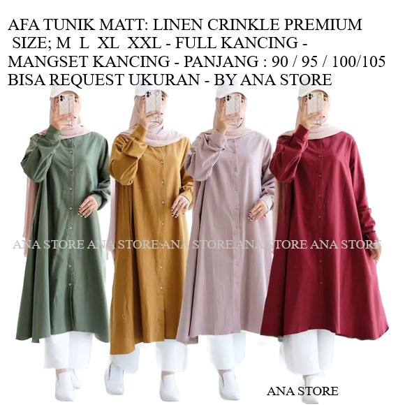 TUNIK AFA LINEN CRINKLE M L  XL XXL/Tunik Linen Crinkle/tunik/lebaran/hangout/TUNIK AFA LINEN CRINKL