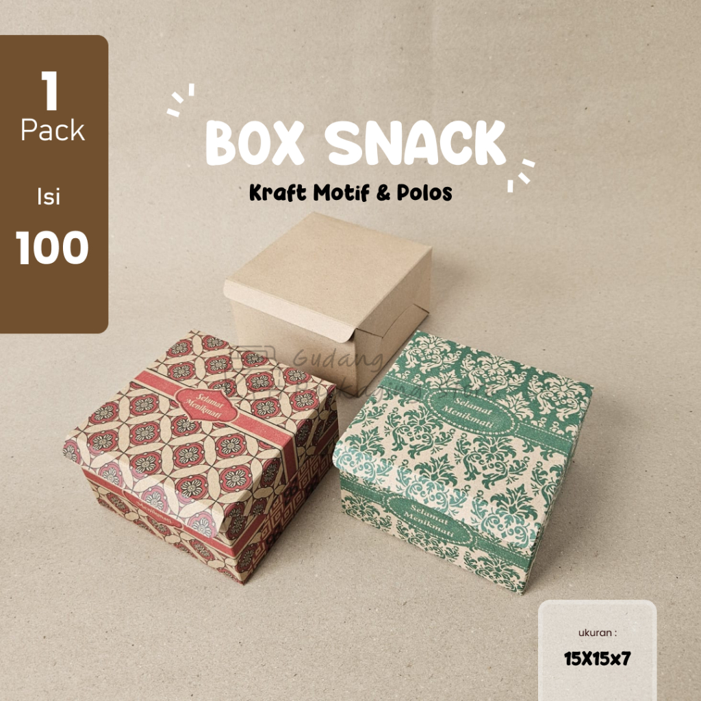 100 pcs /15x15 / Box Snack Kraft Motif / Dus Snack Hajatan