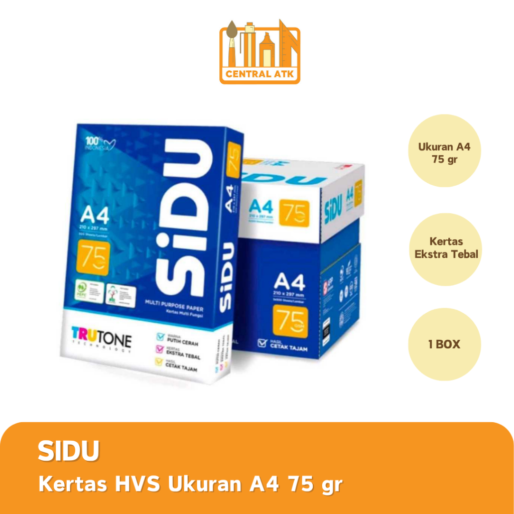 

KERTAS HVS / PRINT / FOTOCOPY SIDU A4 75 GRAM (1 BOX)