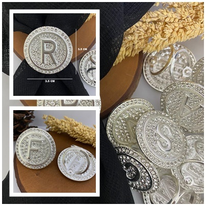 Bros Ring Hijab Motif HURUF| Ring Hijab Motif Huruf| Cincin Hijab Motif Huruf warna PERAK