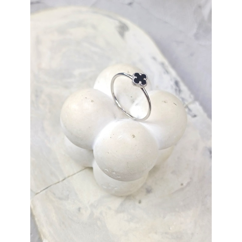 Cincin VC ceramic hitam mini, Emas Putih Asli 8K