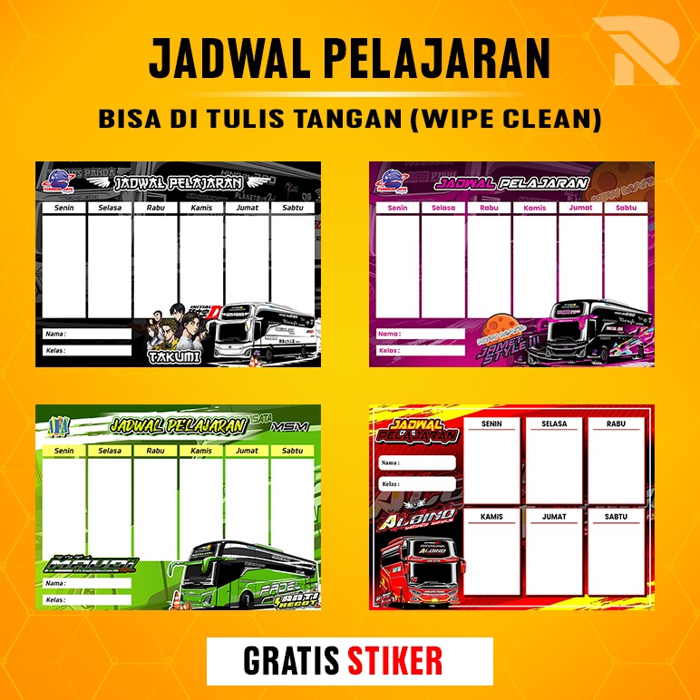 

Poster JADWAL PELAJARAN Bus Basuri Bisa Tulis Tangan + Stiker Kids Panda jb5 / Poster Albino / Nabila / Black Pink / Tuan Muda JB5/Bentas/Winspector Poster telolet