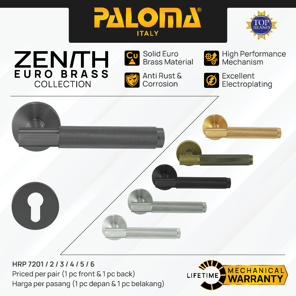 PALOMA Gagang Pintu Door Handle Roses Lever Euro Brass Kuningan Zenith Hagen Emas Gold Hitam Black A