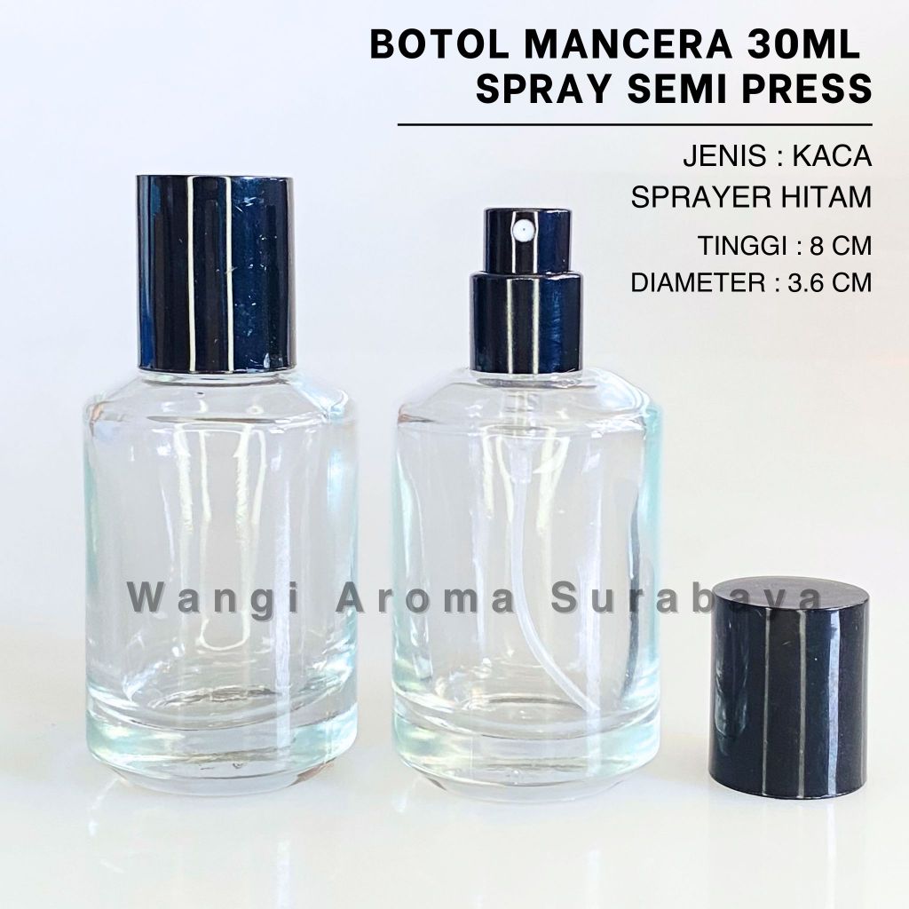 Botol Parfum Mancera 30ML Tutup Hitam Semi Press - Botol Parfum Kaca Mancera 30ML