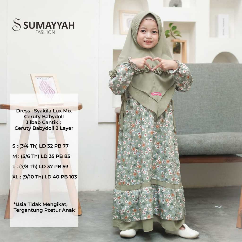 Gamis Anak Perempuan 5 Tahun Shakila Premium Set Hijab Syar'i Motif Bunga