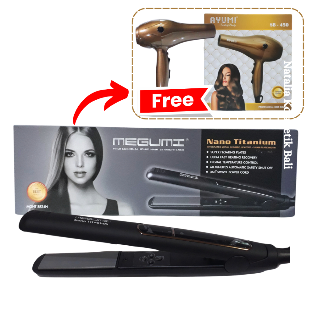 [ BELI 1 GRATIS 1 ] Megumi Nano Titanium MGNT 8824H - Megumi Professional Ionic Hair Straightener - 