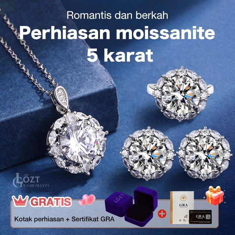【Ready stock】Moissanite Perhiasan set anting berlian asli bersertifikat moissanite cincin kalung ber