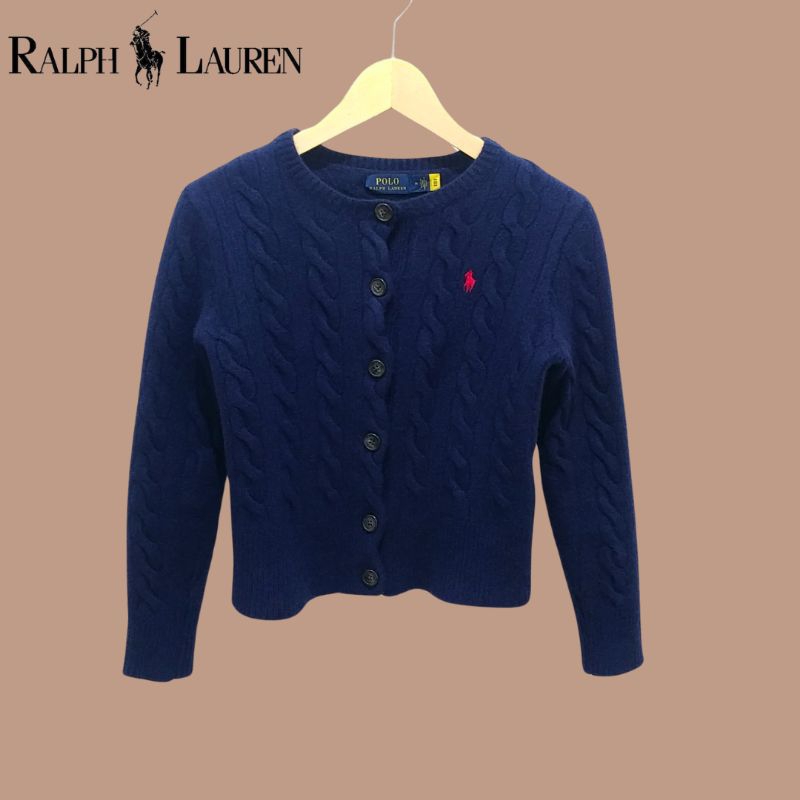 Polo Ralph Lauren Navy Wool Cashmere Cardigan with QR Code