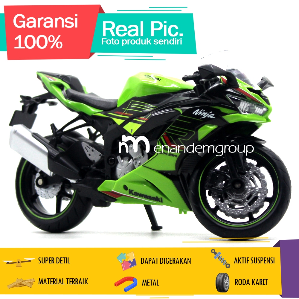 Diecast Miniatur Mainan Motor Kawasaki Ninja ZX-6R Aktif Suspensi 1/12