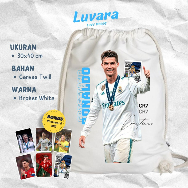 Tas serut CR7 Cristiano Ronaldo Canvas Twill 30x40cm broken white BONUS PCHOTOCARD CR7