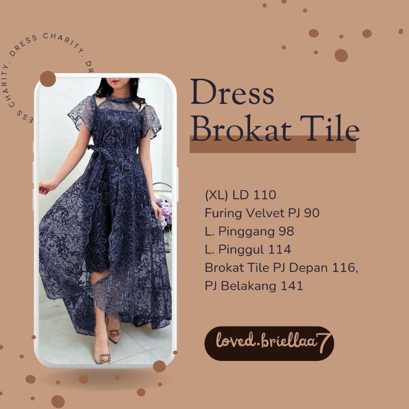 DRESS WANITA BROKAT TILE NAVY (XL) Dress Simple Elegan Mewah Gaun Formal/Gaun Pesta Kondangan Natal 