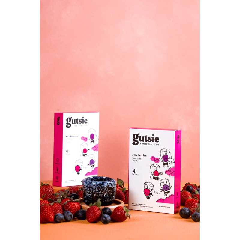 

Gutsie Kombucha-Minuman Teh Herbal Varian Mixed Berries bundling 2pc rendah gula