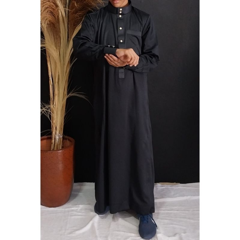 Jubah Gamis Anak Remaja Laki Laki Lengan Panjang  Hitam Putih Polos