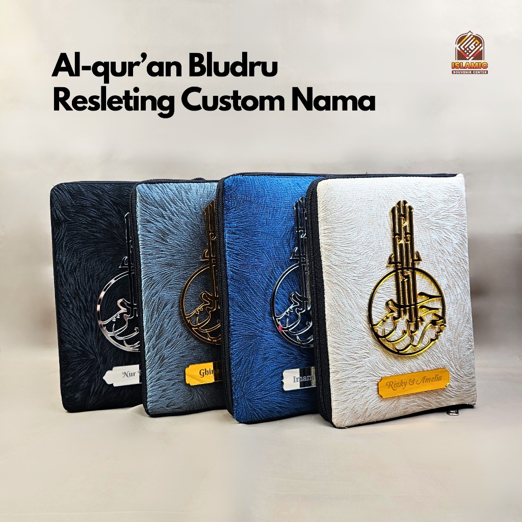 Alquran  Resleting Terjemah Custom Nama Akrilik Bahan Bludru Premium Ukuran A5
