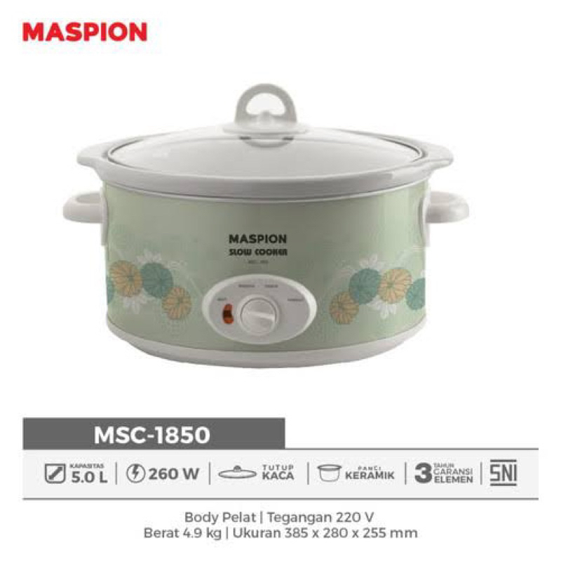 Maspion Slow Cooker Pemasak Lambat 5 Liter MSC-1850 Maspion Slow Cooker MSC1850 Maspion Slow Cooker 