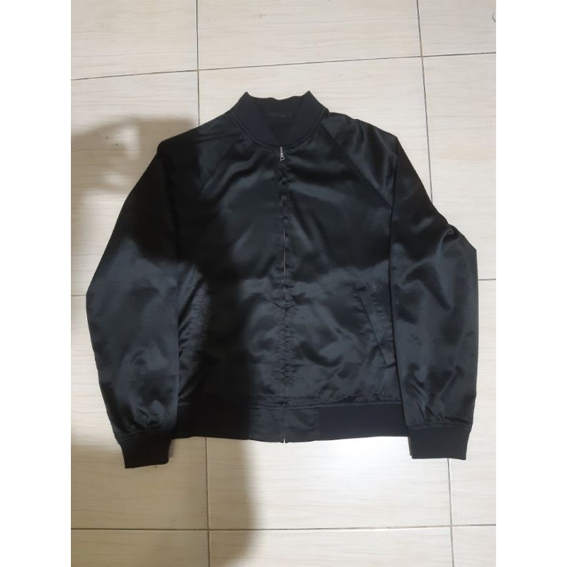 Uniqlo Satin Sukajan Varsity Black Bomber Jacket