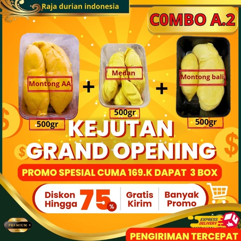 

RDI.cab Jak-selatan Durian Kupas/PAKET A2 Durian Monthong King + Monthong bali + durian kupas Sibolga DURIAN PAKET HEMAT