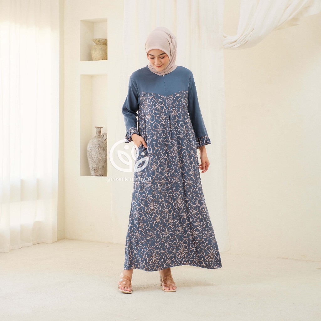Nabila Dress Rayon Rempel Busui Lengan Panjang Homedress Daster Batik