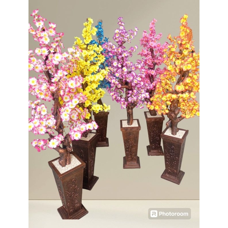 Baru [ Bunga Set Pot ] Bunga Sakura Artificial Bunga Lebat Jumbo / Bunga Hias Sudut / Bunga Sakura