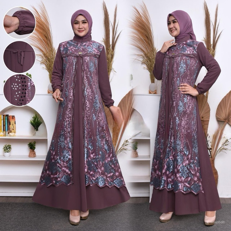 Soraya Dress Gamis Pesta Mewah Elegan Mix Brukat Bahan Ceruty Baby Doll Gamis Modern Terbaru Gamis L