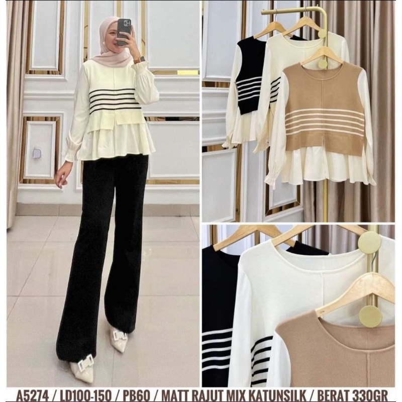 Blouse rajut mix katun silk premium import