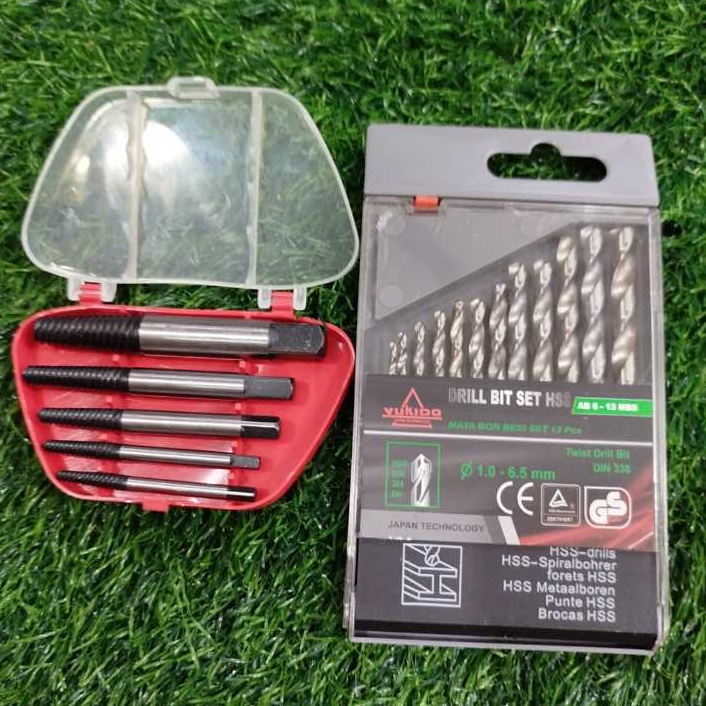 PROMO Screw Extractor Set 5pcs + MATA BOR BESI 13PCS Tap Balik alat tap bolak balik baut tap mur tap